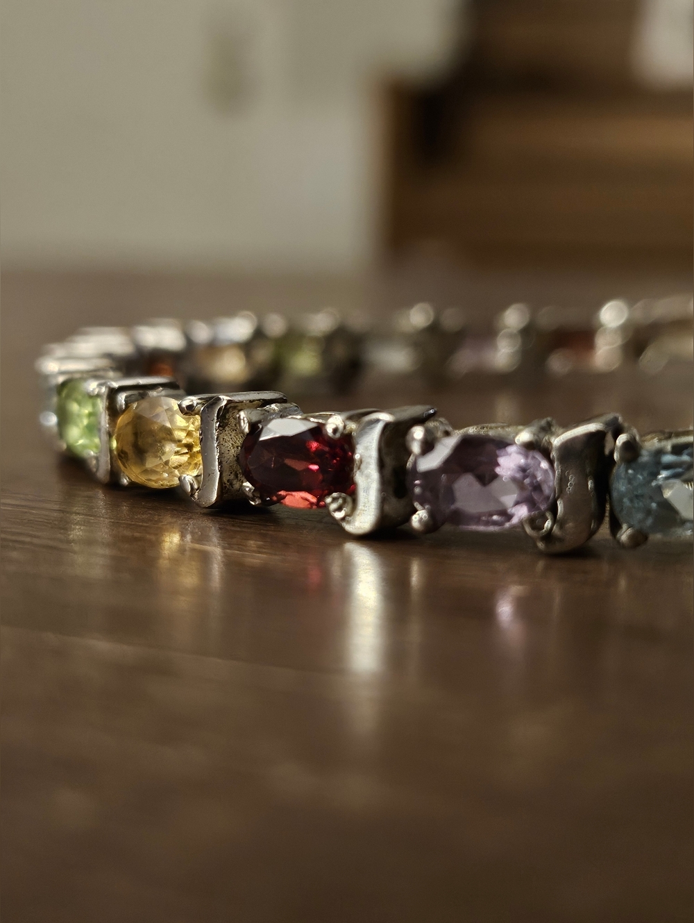 Multi-Gemstone Tennis Bracelet - 925 SS with Red, Purple, Blue & Green stones - Picture 5 of 9